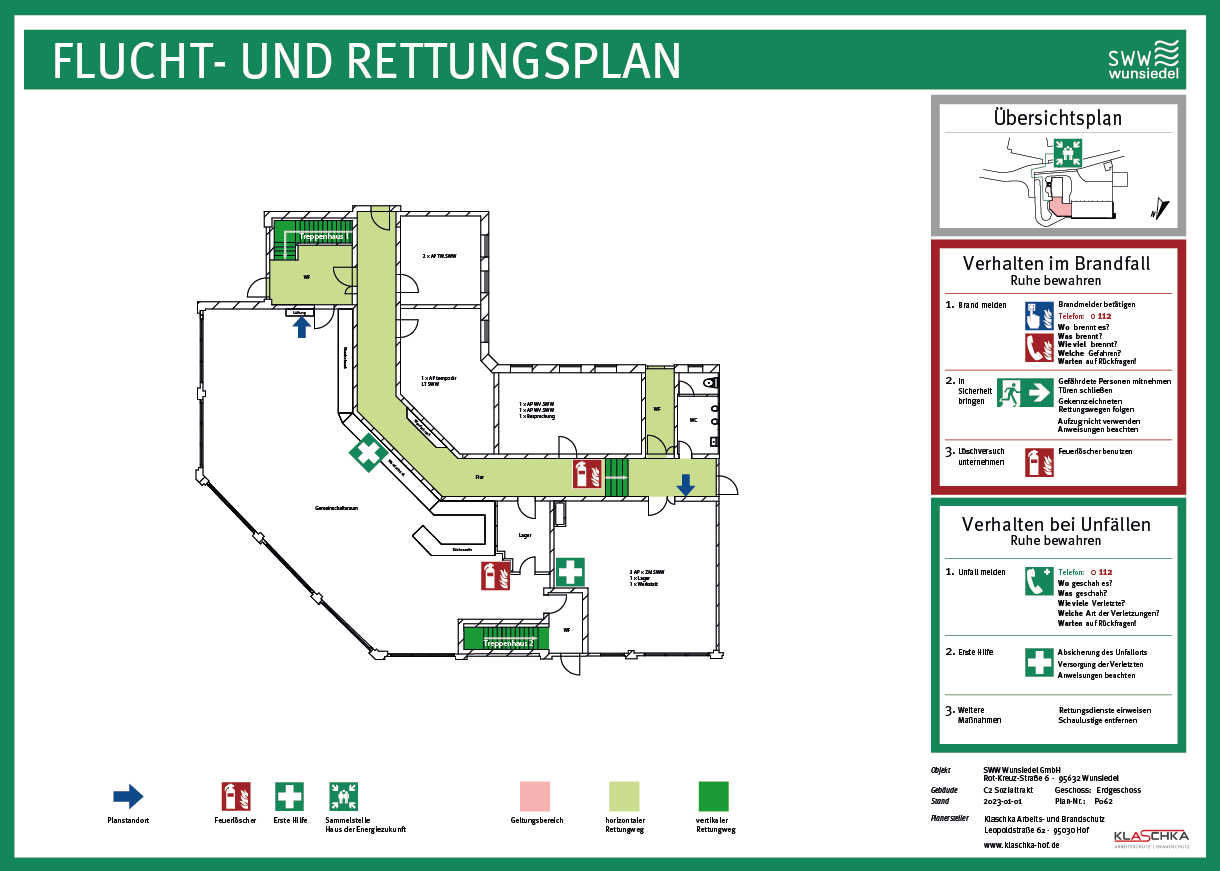 Flucht- und Rettungsplan Hauptgebäude Sozialtrakt Erdgeschoss