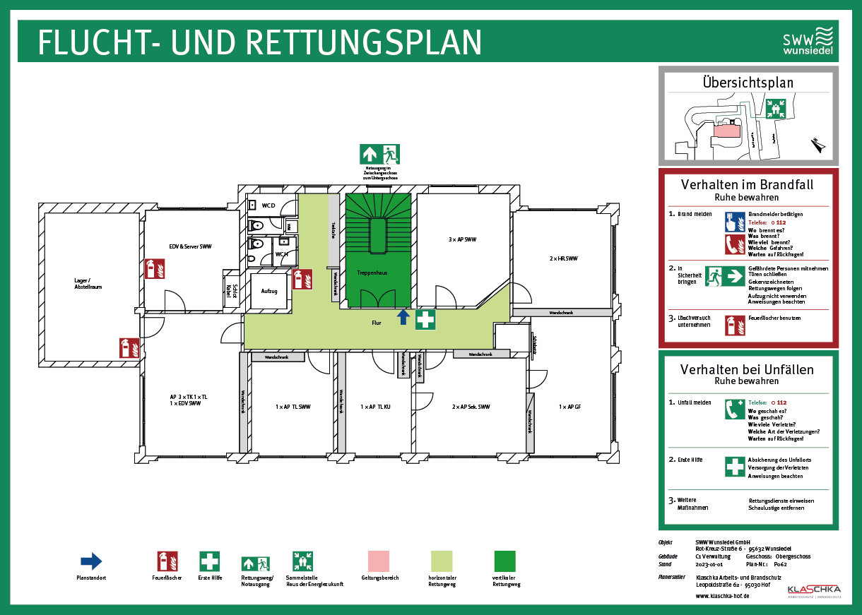 Flucht- und Rettungsplan Hauptgebäude Obergeschoss